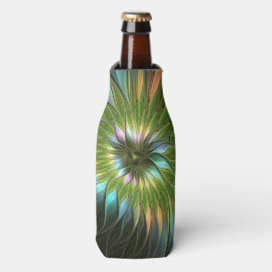 Luminous Colorful Fantasy Flower Fractal Art Bottle Cooler