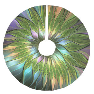 Luminous Colorful Fantasy Flower Fractal Art Brushed Polyester Tree Skirt