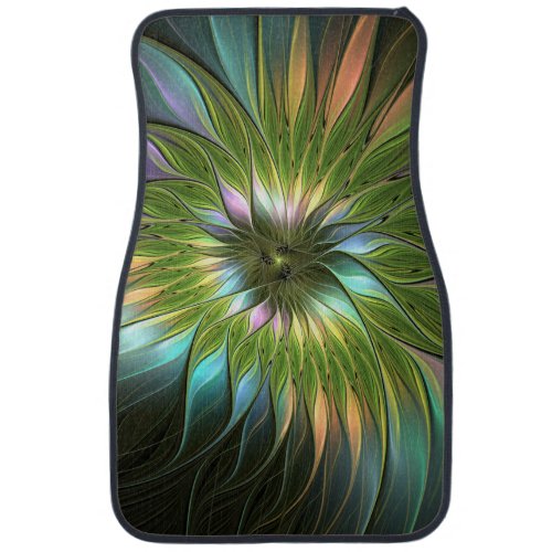 Luminous Colorful Fantasy Flower Fractal Art Car Floor Mat