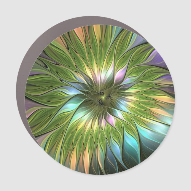 Luminous Colorful Fantasy Flower Fractal Art Car Magnet (Front)