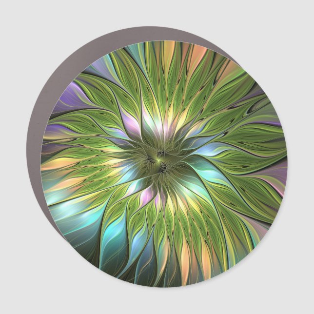 Luminous Colorful Fantasy Flower Fractal Art Car Magnet (Front)