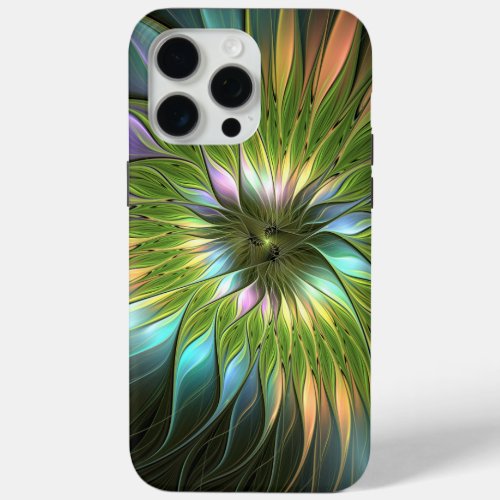 Luminous Colorful Fantasy Flower Fractal Art iPhone 15 Pro Max Case
