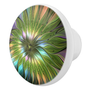 Luminous Colorful Fantasy Flower Fractal Art Ceramic Knob
