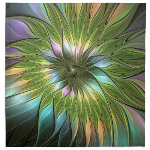 Luminous Colorful Fantasy Flower Fractal Art Cloth Napkin