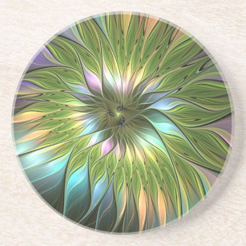 Luminous Colorful Fantasy Flower Fractal Art Coaster