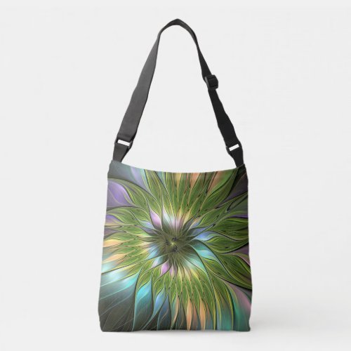 Luminous Colorful Fantasy Flower Fractal Art Crossbody Bag