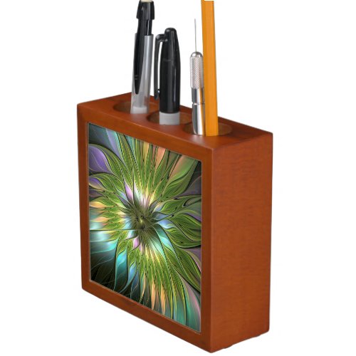 Luminous Colorful Fantasy Flower Fractal Art Desk Organizer