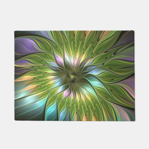 Luminous Colorful Fantasy Flower Fractal Art Doormat