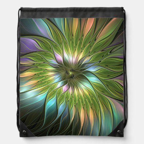 Luminous Colorful Fantasy Flower Fractal Art Drawstring Bag