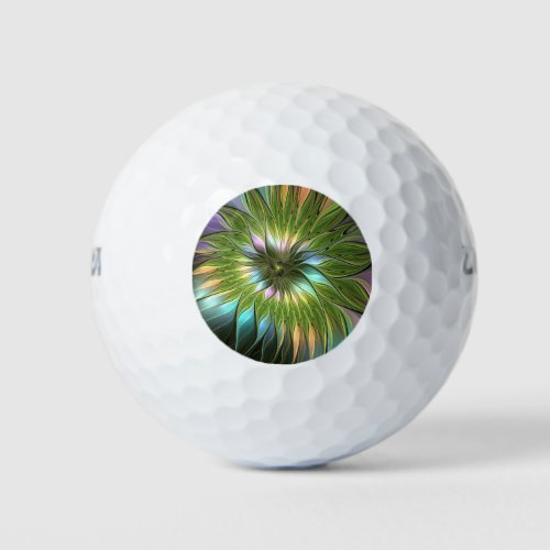 Luminous Colorful Fantasy Flower Fractal Art Golf Balls