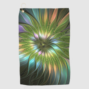 Luminous Colorful Fantasy Flower Fractal Art Golf Towel