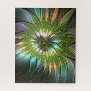 Luminous Colorful Fantasy Flower Fractal Art Jigsaw Puzzle