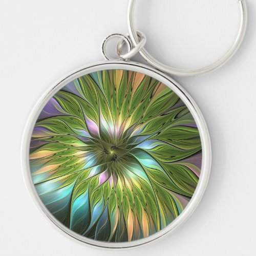 Luminous Colorful Fantasy Flower Fractal Art Keychain