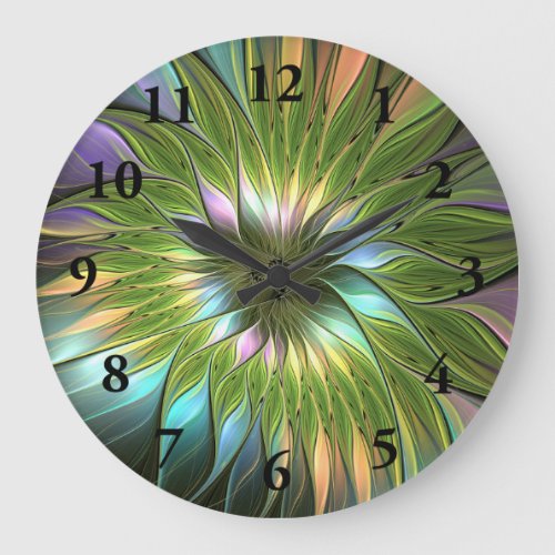 Luminous Colorful Fantasy Flower Fractal Art Large Clock