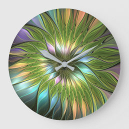 Luminous Colorful Fantasy Flower Fractal Art Large Clock