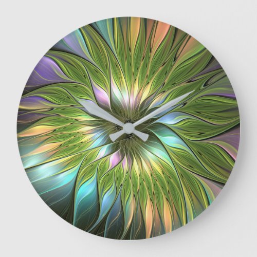 Luminous Colorful Fantasy Flower Fractal Art Large Clock