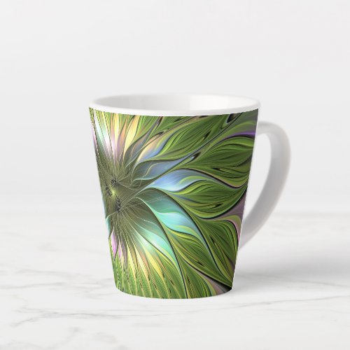 Luminous Colorful Fantasy Flower Fractal Art Latte Mug