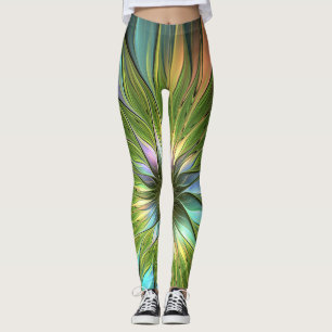 Luminous Colorful Fantasy Flower Fractal Art Leggings