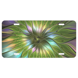 Luminous Colorful Fantasy Flower Fractal Art License Plate