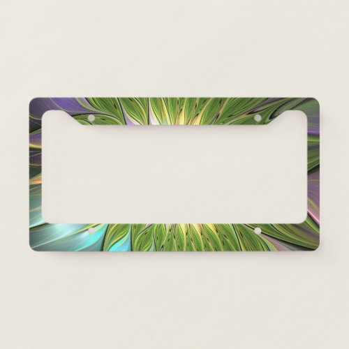 Luminous Colorful Fantasy Flower Fractal Art License Plate Frame