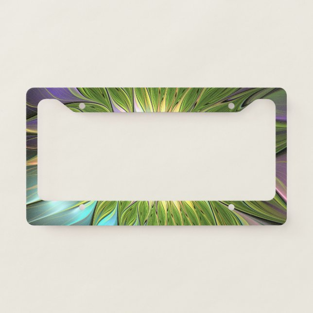 Luminous Colorful Fantasy Flower Fractal Art License Plate Frame (Front)