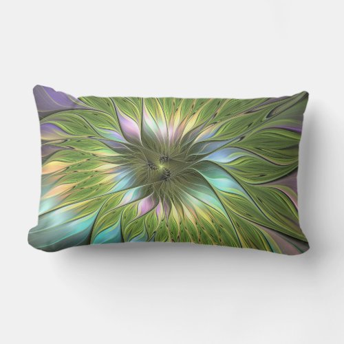 Luminous Colorful Fantasy Flower Fractal Art Lumbar Pillow