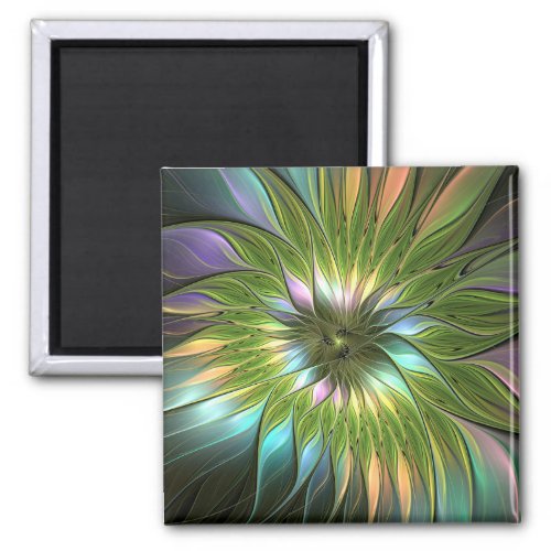 Luminous Colorful Fantasy Flower Fractal Art Magnet
