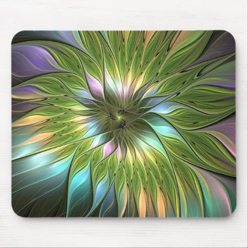 Luminous Colorful Fantasy Flower Fractal Art Mouse Pad