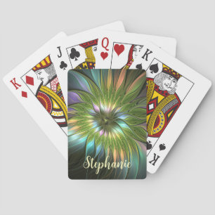 Luminous Colorful Fantasy Flower Fractal Art Name Poker Cards