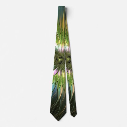Luminous Colorful Fantasy Flower Fractal Art Neck Tie