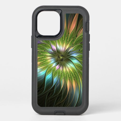 Luminous Colorful Fantasy Flower Fractal Art OtterBox Defender iPhone 12 Case