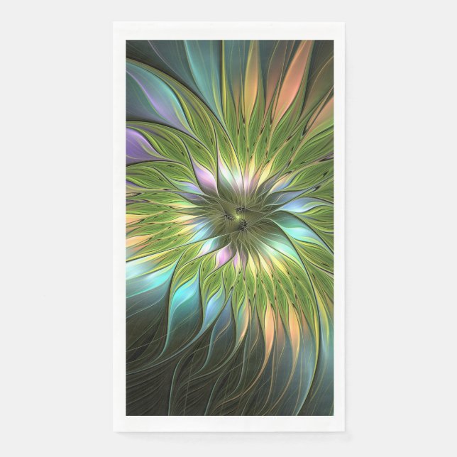 Luminous Colorful Fantasy Flower Fractal Art Paper Guest Towels (Front)