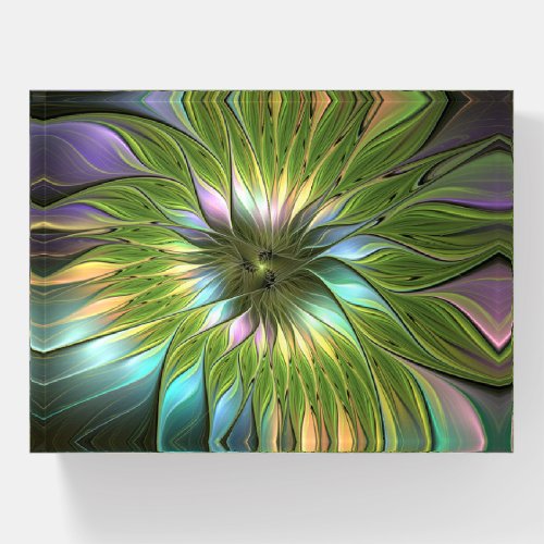 Luminous Colorful Fantasy Flower Fractal Art Paperweight