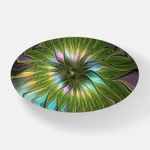Luminous Colorful Fantasy Flower Fractal Art Paperweight