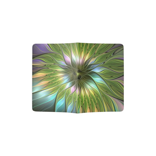 Luminous Colorful Fantasy Flower Fractal Art Passport Holder (Opened)