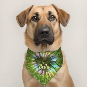 Luminous Colorful Fantasy Flower Fractal Art Pet Bandana Collar
