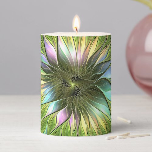 Luminous Colorful Fantasy Flower Fractal Art Pillar Candle