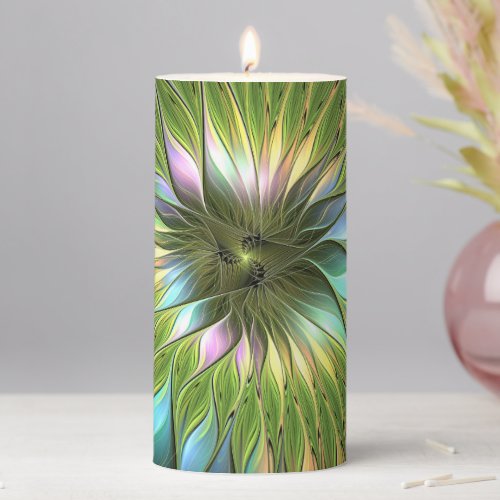 Luminous Colorful Fantasy Flower Fractal Art Pillar Candle