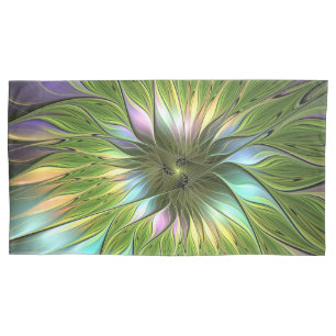 Luminous Colorful Fantasy Flower Fractal Art Pillow Case