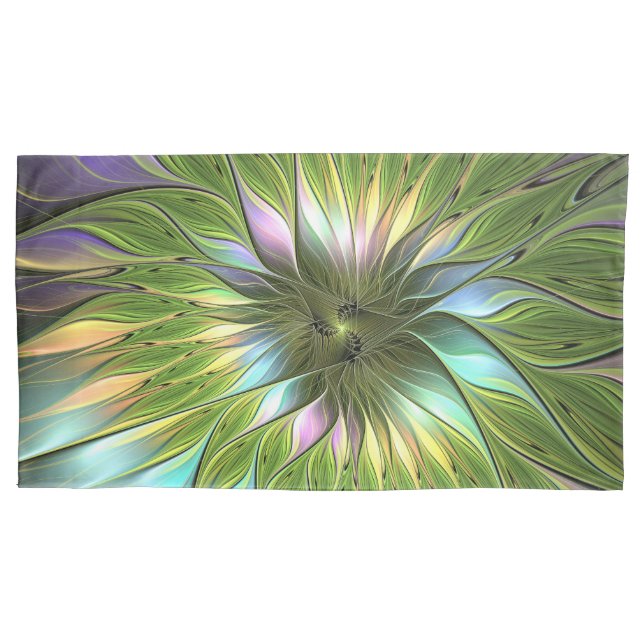 Luminous Colorful Fantasy Flower Fractal Art Pillow Case (Front)