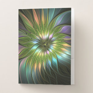 Luminous Colorful Fantasy Flower Fractal Art Pocket Folder