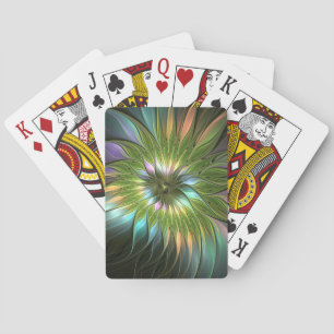 Luminous Colorful Fantasy Flower Fractal Art Poker Cards