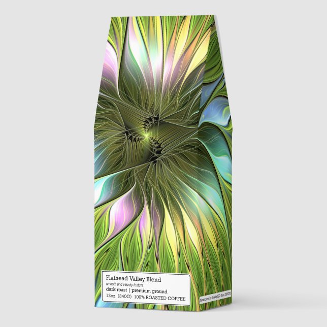 Luminous Colorful Fantasy Flower Fractal Art Roasted Coffee (Front)