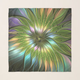 Luminous Colorful Fantasy Flower Fractal Art Scarf