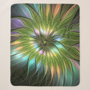Luminous Colorful Fantasy Flower Fractal Art Sherpa Blanket