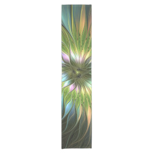 Luminous Colorful Fantasy Flower Fractal Art Short Table Runner