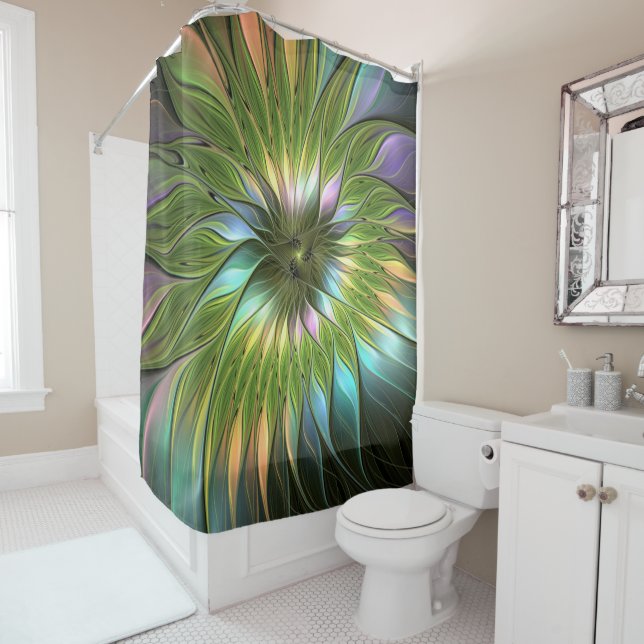 Luminous Colorful Fantasy Flower Fractal Art Shower Curtain (In Situ)
