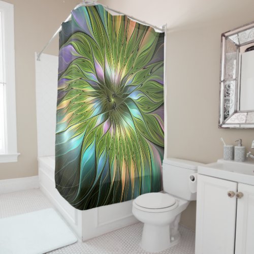 Luminous Colorful Fantasy Flower Fractal Art Shower Curtain