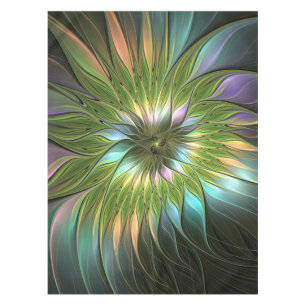 Luminous Colorful Fantasy Flower Fractal Art Tablecloth