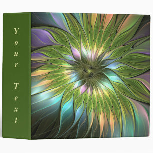 Luminous Colorful Fantasy Flower Fractal Art Text 3 Ring Binder